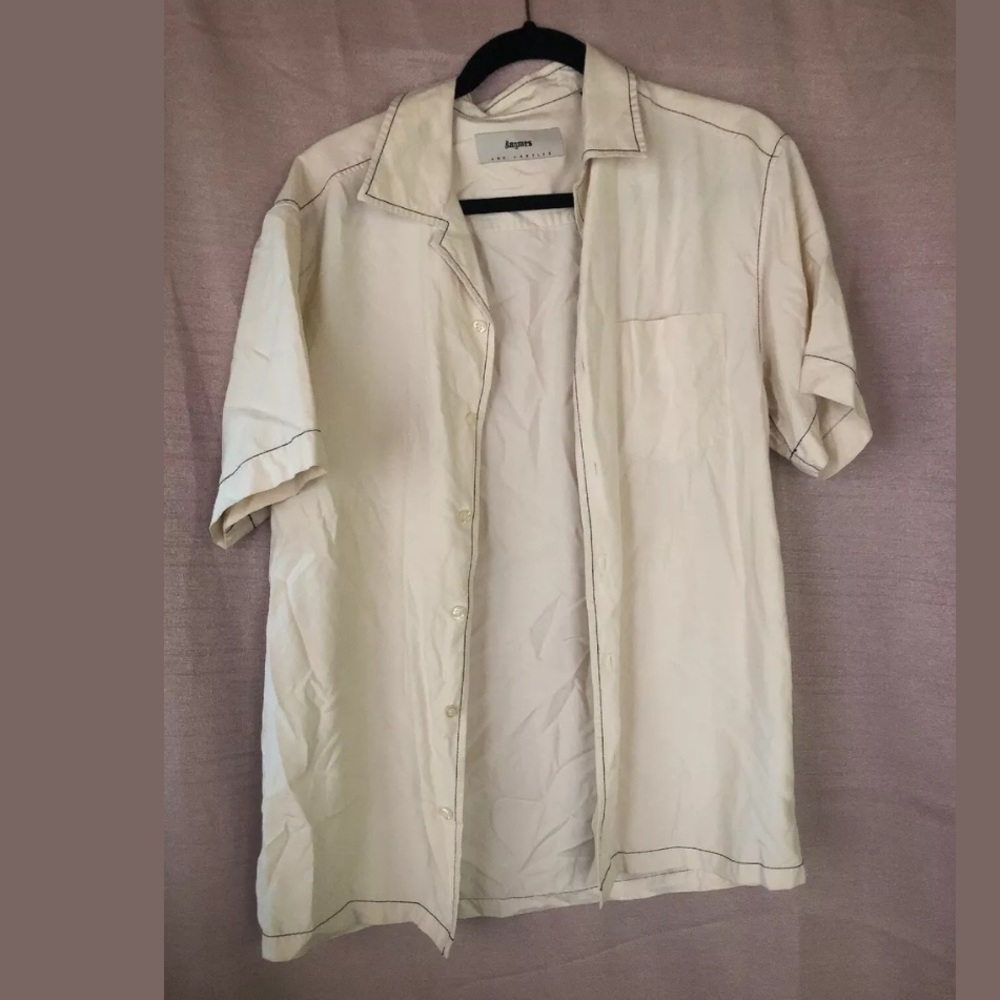 Jaymes 100% silk cream men’s button down shirt